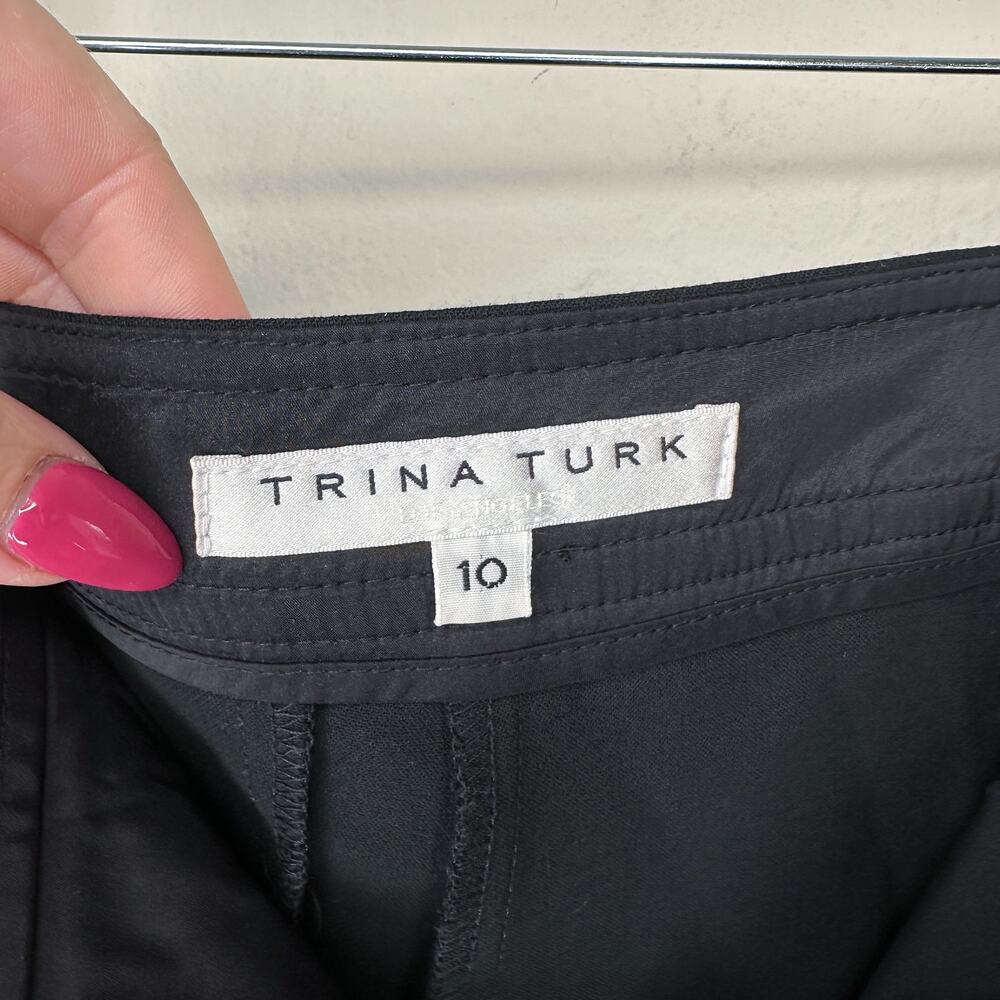 Trina Turk Fete High Rise Ponte Knit Gold Button Side Straight Leg Pants Trouser - Picture 13 of 15